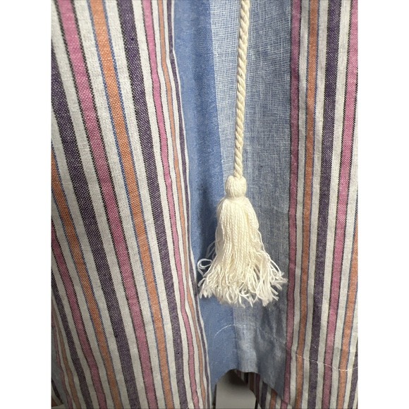 LIV Los Angeles Striped Boho Beach Tassel Cotton Tunic Cover Up Size Large - Picture 5 of 10